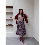 Esra Helvacı Tasarım Ekose Desen Asimetrik Etek - Bordo