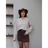 Esra Helvacı V Yaka Kol Düğmeli Yumoş Kazak - Bej - Standart