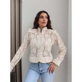 Esra Helvacı Vatkalı Çiçek Işlemeli Dantel Ceket - Bej