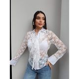 Esra Helvacı Yaka Fırfırlı Dantel Gömlek - Ekru