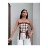 ESRAHELVACI Ekose Desen Straplez Bluz