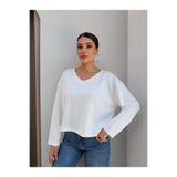 ESRAHELVACI V Yaka Uzun Kollu Modal Bluz