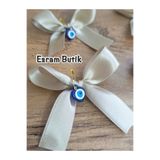Esram Butik Bej Saten Nazar Boncuklu Kurdele Fiyonk, Bohça, Çeyiz, Düğün, Nişan, Sünnet, Koli, Hediyelik Süs 10 Adet