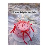 Esram Butik Kırmızı 5 Adet Büyük + 40 Adet Küçük Kurdele Fiyonk Süs - Pasta Balon Üzeri Fiyonk Saten Kurdele