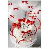 Esram Butik Pasta Balon Üzeri Fiyonk Saten Kurdele Kırmızı 4 Adet Büyük + 40 Adet Küçük Kurdele Süsü