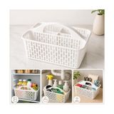 Esranın Dünyası 3 Bölmeli Kulplu Organizer Sepet, Çok Amaçlı Beyaz Plastik Düzenleyici, Buzdolabı Içi, Lavabo Altı, Mutfak Dolabı, Banyo ve Masaüstü Için Taşınabilir Saklama Sepeti