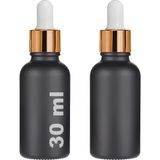 Esranın Dünyası 30 ml Mat Siyah Cam Damlalıklı Serum Şişesi 30 cc Renkli Metal Kapaklı Dropper Cam Şişe 2 Adet (Gold Yüzük | Beyaz Lastik) - 1