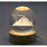 Esranın Dünyası 3D Kristal Cam Küre Ahşap Soketli Istanbul Temalı LED Lamba ALK2573