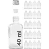 Esranın Dünyası 40 ml Kolonya Tıpalı ve Metal Kapaklı Hediyelik Yassı Kolonya Şişesi 40 cc Nişan, Düğün Cam Şişe 20 Adet (40 ml Yassı, Gümüş Kapak (Silver))