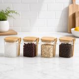 Esranın Dünyası 550 ml Kaşıklı Cam Kavanoz 4’lü Set, Bambu Kapaklı Şeffaf Cam Saklama Kabı, Çay Kahve Şeker Baharat Kuruyemiş Kavanozu, Mutfak Düzenleyici Kaşıklı Baharatlık Seti - 001-Renkli - 1 Adet - 0,21 L