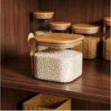 Esranın Dünyası 600 ml Bambu Kapaklı Cam Kavanoz - Kaşıklı Tasarım, Vakumlu Kapak