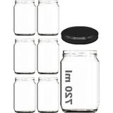 Esranın Dünyası 720 ml Şeffaf Cam Kavanoz, Metal Siyah Kapaklı, 6 Adet