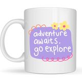 Esranın Dünyası Adventure Awaits Go Explore Yazılı Porselen Kupa Model 157 – Motivasyon Temalı, Sevimli Tasarım, Kahve & Çay Kupası - Belirtilmemiş - 001 - Beyaz