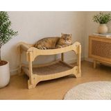 Esranın Dünyası Ahşap Iki Katlı Kedi Yatağı, Hasır Yüzeyli Tasarım - 100 x 100 x 10 cm