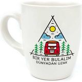 Esranın Dünyası Bir Yer Bulalım Dünyadan Uzak 02 Krem Oval Kupa - Hediye Seramik Kupa - 00-Siyah - Beyaz
