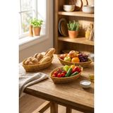 Esranın Dünyası Buffer® Kayık Formlu Plastik Rattan Sepet Seti, Hasır Görünümlü, Ekmek Meyve Sunum Sepetleri, 3 Parça, Çok Amaçlı Organizer, 27X15X5 Cm, 30X18X5 Cm, 33X20X5 cm - 001-Renkli