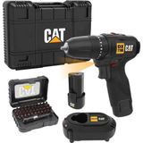 Esranın Dünyası Cat DX1160 12VOLT/2.0AH Li-Ion Çift Akülü Kömürsüz Profesyonel Şarjlı Darbeli Matkap + DA01901 32 Parça Aksesuar Seti