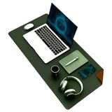 Esranın Dünyası Çift Renkli 80X40 cm Dikişli Pu Deri Masa Matı, Kaymaz Tabanlı Mousepad - 41 Delft Blue