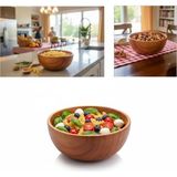 Esranın Dünyası Deconox Akasya Ağacı Yuvarlak Ahşap Kase | Doğal Salata, Çorba ve Kahvaltılık Servis Kasesi | Orta Boy (14X6 Cm) - Acı Yeşil