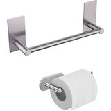 Esranın Dünyası Deltahome Paslanmaz Çelik Yapışkanlı 30CM Havluluk ve Tuvalet Kağıtlığı Set - Inox - Anında Kolay Montaj Vida Yok! - Altın