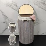 Esranın Dünyası Doğal Hasır Katlanır Çamaşır Sepeti - 55 Litre Kapasite, Yuvarlak Tasarım - 00-Siyah - Beyaz