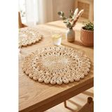 Esranın Dünyası Doğal Rattan Hasır Supla 38 cm - El Örmesi Dantel Kenarlı Yuvarlak Amerikan Servisi - 0,60 x 19 x 29 cm - 51R-Turuncu