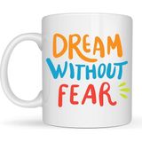 Esranın Dünyası Dream Without Fear Yazılı Porselen Kupa Model 139 – Motivasyon Temalı, Renkli Tasarım, Kahve & Çay Kupası – Hediye Seçeneği - Belirtilmemiş - 001 - Beyaz
