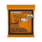 Esranın Dünyası Ernie Ball Hybrid Slinky Klasik Rock 'n' Roll Elektro Gitar Telleri, Saf Nikel Yara, 3'lü Ölçü 9-46 - 3 Renk Sunburst