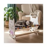 Esranın Dünyası Gobypet Ahşap Sallanan Kedi Beşiği – Sevimli Kedi Figürlü, Minderli, Dekoratif Dinlenme Yatağı (Lacivert) - 100 x 100 x 10 cm