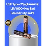 Esranın Dünyası Hızlı Şarj Teknolojili USB Şarjlı Aaa Pil – 40 Dakikada Tam Şarj