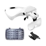 Esranın Dünyası Kafa Bandı Büyüteç Gözlüğü, LED Işıklı, Eller Serbest Arama, Kuyumcu, Saatçi Hobi, 5 Lens, 1.0x 1.5x 2.0x 2.5x 3.5x (Tekrar Kullanılabilir) - 41 Delft Blue