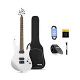 Esranın Dünyası Katı Gövde Elektro Gitar, DMT-100 39 Inç Metal Elektro Gitar, H-H Manyetikli Inşaat Kiti, Çanta, Teller, Askı, Kablo, Rock Müzik Severler Için Tel Amortisör (Beyaz)