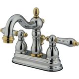 Esranın Dünyası Kingston Brass KB1604AL Heritage 4 Inç Centerset Lavabo Bataryası Metal Kol Saplı, Parlak Krom ve Parlak Pirinç