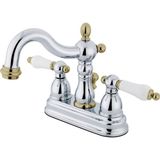 Esranın Dünyası Kingston Brass KB1604PL Heritage 4 Inç Centerset Lavabo Bataryası Porselen Kol Saplı, Parlak Krom ve Parlak Pirinç