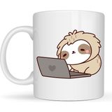 Esranın Dünyası Laptoplu Tembel Hayvan Desenli Porselen Kupa Model 109 – Sevimli Sloth Tasarımlı Kahve Kupası , Ofis & Ev Için Eğlenceli Hediye - Belirtilmemiş - 001 - Beyaz