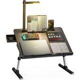 Esranın Dünyası LED Masa Işıklı Dizüstü Bilgisayar Yatak Tepsisi Masası, Saıjı Ayarlanabilir Dizüstü Bilgisayar Standı, Xxl Pvc Deri Katlanabilir Masa, Kitap Standlı, Bilek Dayanağı, Ekstra Bacak Odası (Siyah) - Ahşap - Bej - Siyah