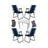 Esranın Dünyası Litea 4 Adet Kamp Sandalyesi Katlanır Piknik Sandalye ve Bardaklık Lacivert + Katlanır Mdf Masa Lacivert, MNV_LITEA_4_MDF