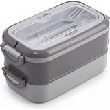 Esranın Dünyası Mallart® 2 Katlı Yemek Taşıma Kabı - Kaşık Çatal Setli Katı Gıda Için Çift Katlı Bento Beslenme Kutusu, Ofis Okul Piknik Kilitli Saklama Kabı (Gri) - Adaçayı