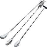 Esranın Dünyası Mallart® Paslanmaz Çelik Kokteyl Karıştırma Kaşığı Seti (3'lü) - 30 cm Çatallı, 30 cm Damla Uçlu ve 26 cm Disk Tokmaklı Barmen Kaşığı, Spiral Gövdeli Bar Ekipmanı