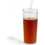Esranın Dünyası Meturas Desenli Borosilikat Pipetli Cam Bardak, 550 Ml, Kapaklı ve Pipetli, Soğuk Içecekler Için Kupa Mug - 00-Siyah - Beyaz