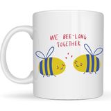 Esranın Dünyası Model 24 We Bee-Long Together Yazılı Sevimli Arı Tasarımlı Porselen Kupa - Sevgiliye Arkadaşa Özel Hediye - Belirtilmemiş - 001 - Beyaz