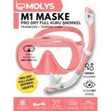 Esranın Dünyası Molys M1 Profesyonel Dalış Maskesi + Pro Full Dry Tam Kuru Şnorkel + Free Dom Antı Fog Buğu Önleyici Film, Mercan Pembe - 0 - 3 Yaş - 01P-Pembe