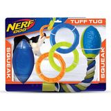 Esranın Dünyası Nerf Dog 3 Parça Köpek Oyuncak Hediye Seti, 7 Inç Tpr Klasik Squeak Futbol, 10,5 Inç Tpr 3 Halka Çekme ve 14,5 Inç Tpr 2 Parça Nitro Blitz Ip Kuyruklu Squeak Futbol, Nerf Sert Malzeme, Çok Renkli
