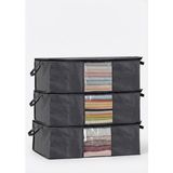 Esranın Dünyası Orret Home 3'lü Siyah Pencereli Hurç Seti – 64X45X22 cm Bez Kumaş Baza Altı Organizer, Şeffaf Pencereli Hurç, Giysi ve Nevresim Saklama Hurcu - 001-Renkli