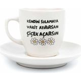 Esranın Dünyası Palto Tasarım Kendini Sulamaya Vakit Ayırırsan Çiçek Açarsın Krem Türk Kahvesi Fincanı - Hediye Seramik Türk Kahvesi Fincanı - 00-Siyah - Beyaz