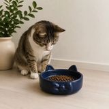 Esranın Dünyası Papyon Model Beton Kedi Köpek Mama ve Su Kabı 16 cm Çap - Lacivert