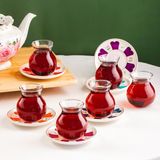 Esranın Dünyası Perotti 17900 Beyoğlu 12 Parça 6 Kişilik Çay Seti – 210 ml Borosilikat Cam Tombik Bardak ve Porselen Çay Tabağı Takımı - 00-Siyah - Beyaz