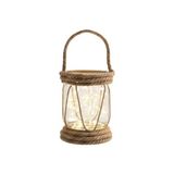 Esranın Dünyası Pilli LED Işıklı 20X10 cm Rustik Cam Fener, Bahçe ve Balkon Dekorasyonu - Ahşap - Gri