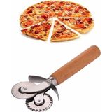 Esranın Dünyası Pizza ve Hamur Kesici – Ahşap Saplı Çift Bıçaklı Paslanmaz Çelik, Düz ve Tırtıklı Bıçaklı Dilimleyici | Profesyonel Mutfak Aracı