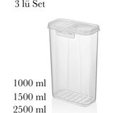 Esranın Dünyası Plastik Saklama Kabı 3'lü Set, 1000-1500-2500 Ml, 2 Açılır Kapaklı Bpa Içermez Şeffaf Bakliyat Kuru Gıda - Abanoz